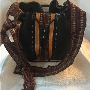 Dydaktik Black and Brown Crossbody or Shoulder Bucket Bag